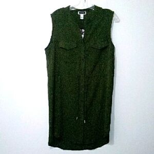 Another Story Green Sleeveless Button Down Shirt Dress